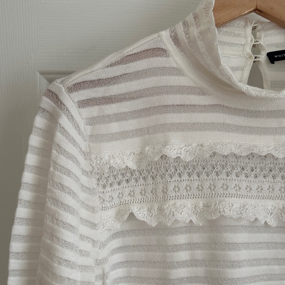 White House Black Market Ivory Striped Knit Top - Picture 3 of 8
